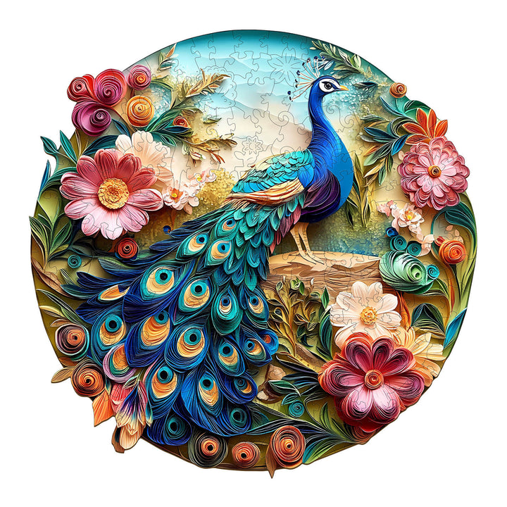 3D colorful peacock wooden jigsaw puzzle with vibrant flowers, great for mind games and enhancing focus.