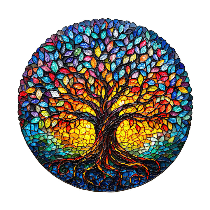 Colored glass life tree-1 Wooden Jigsaw Puzzle