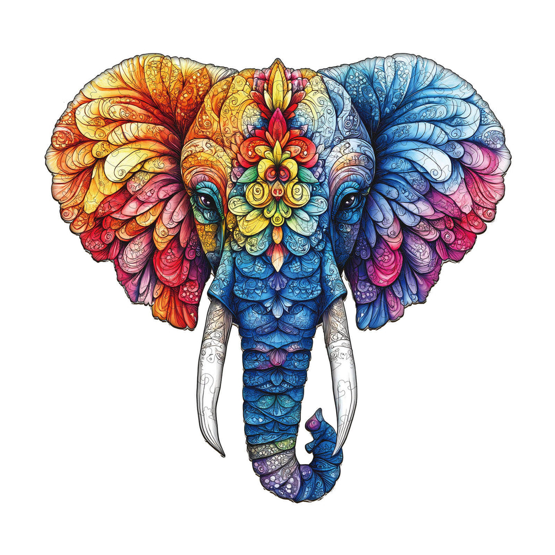 Florales Elefanten-Holzpuzzle