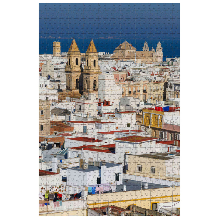 Exotic Town 500/1000 piece puzzle showcasing a scenic view of white buildings and towers under a blue sky.