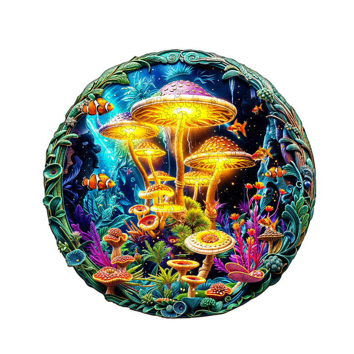 fluorescent mushrooms Wooden Jigsaw Puzzle