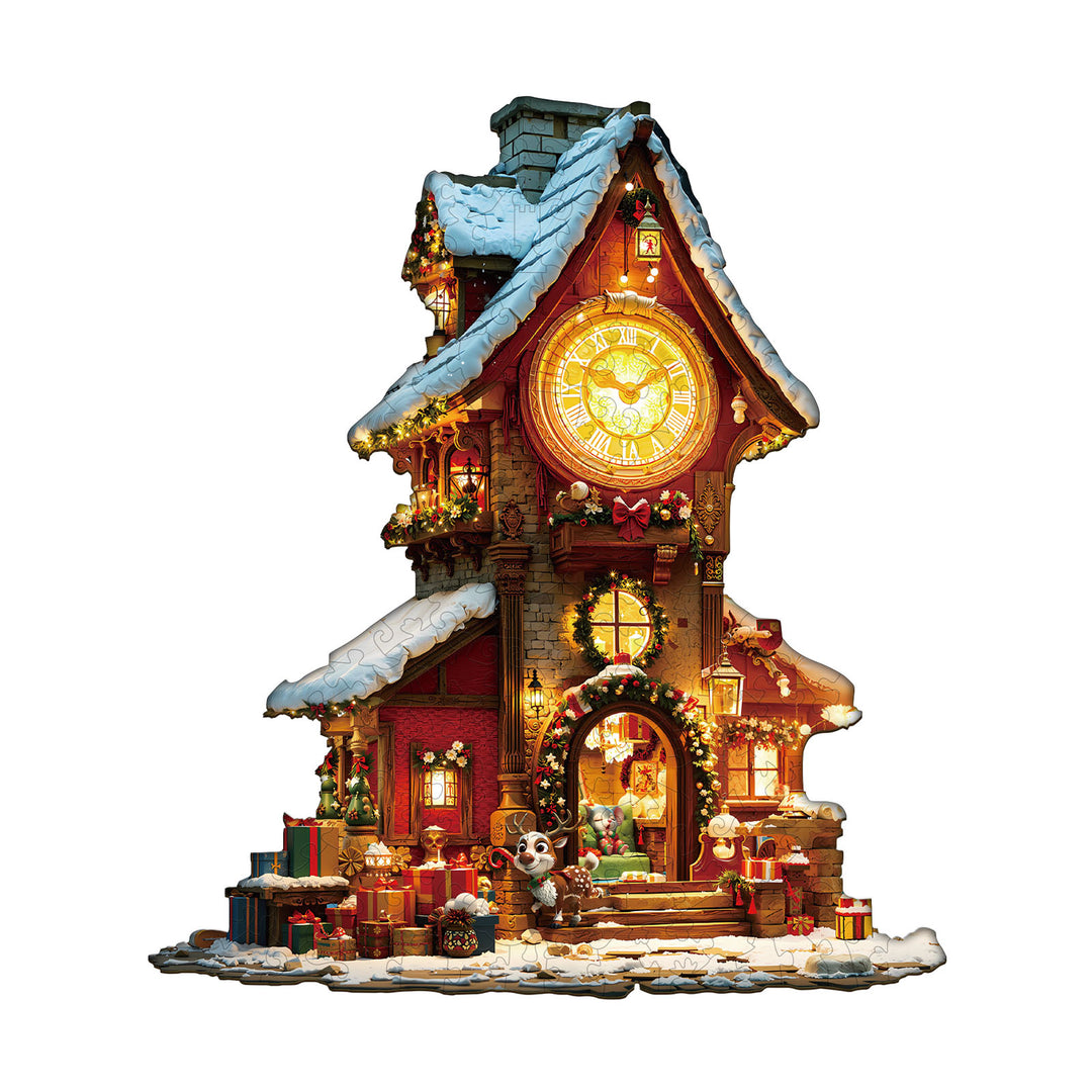 Christmas Clock Tower-2 Wooden Jigsaw Puzzle