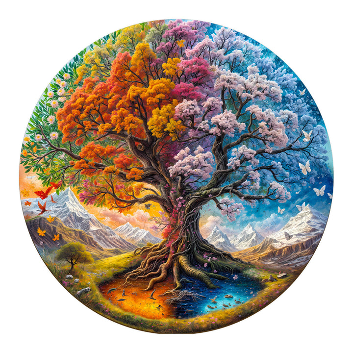 Seasonal Tree of Life-1 Wooden Jigsaw Puzzle featuring vibrant colors and intricate details, perfect for puzzle lovers.