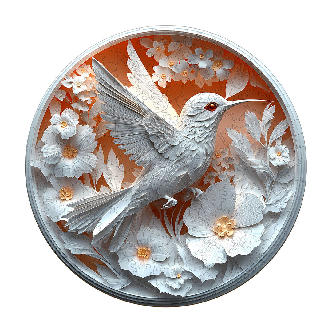 3D Paper Hummingbird wooden jigsaw puzzle featuring intricate floral designs, perfect for brain training and focus.
