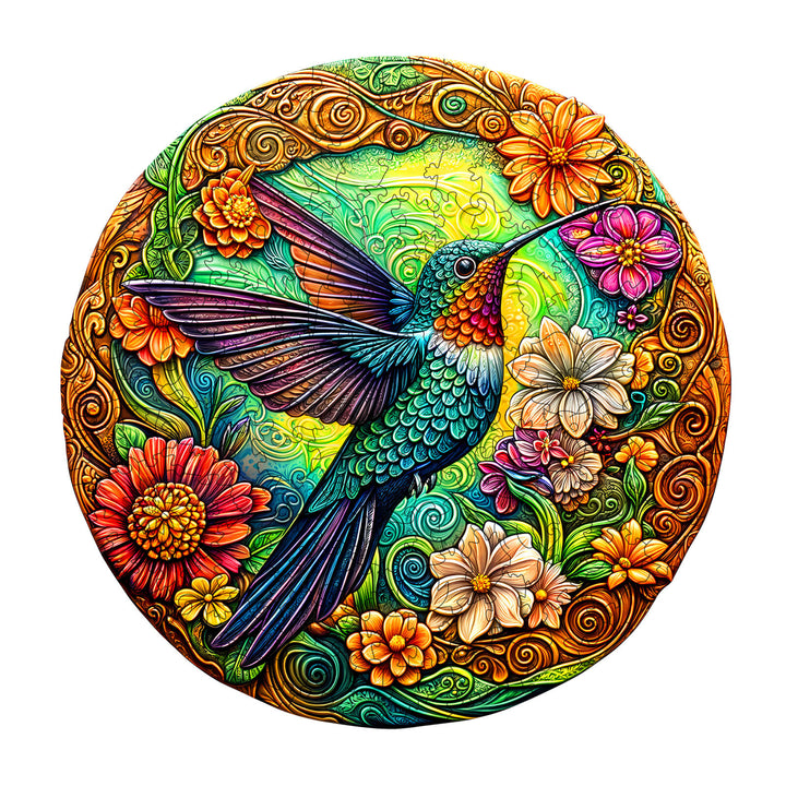 Vintage Hummingbird wooden jigsaw puzzle featuring vibrant flowers and intricate designs for mind engagement and focus.