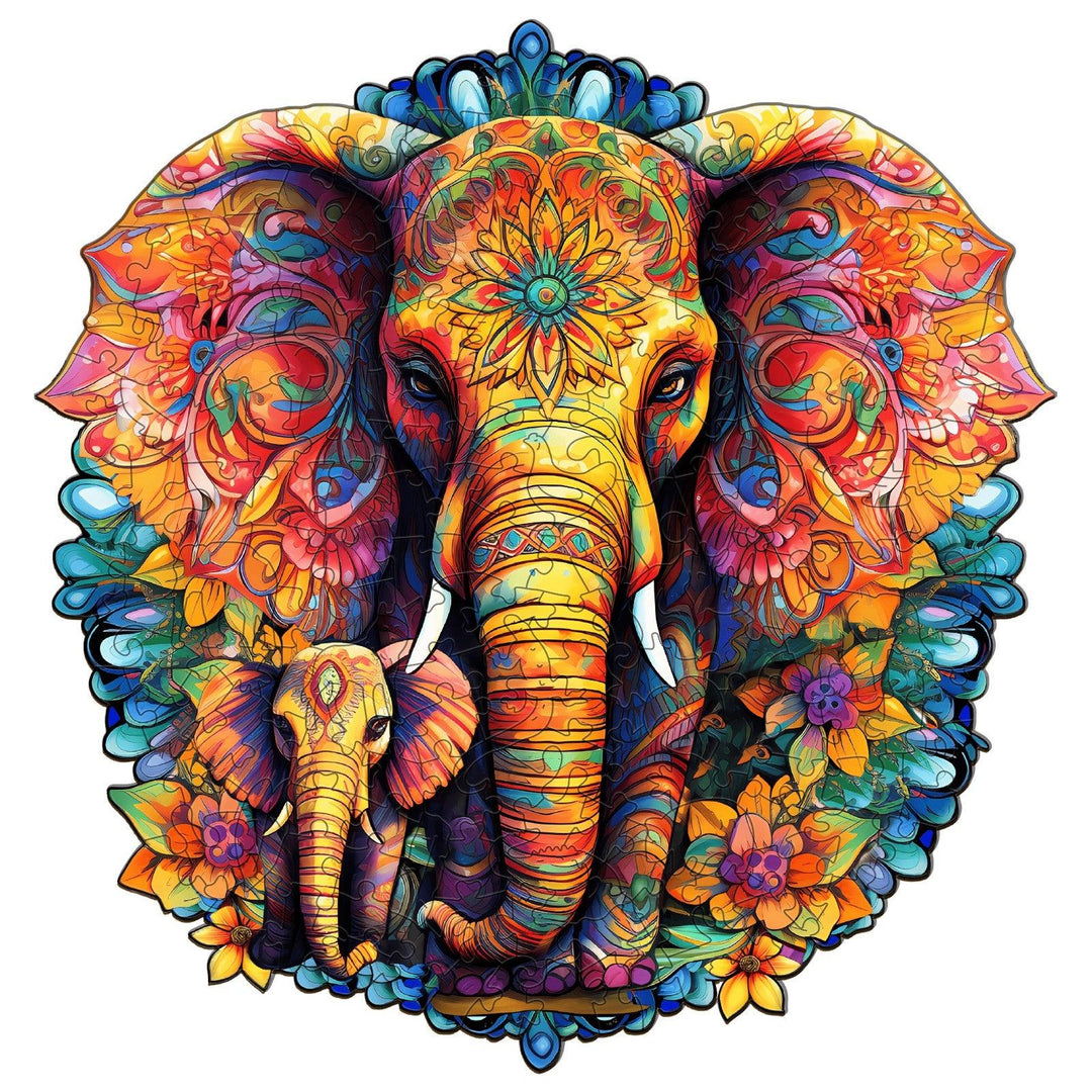 Mandala Parent-Child Elephant Wooden Jigsaw Puzzle-Woodbests