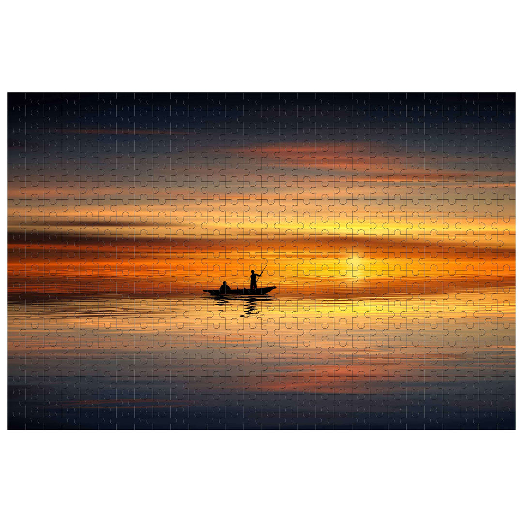 Boatman at sunset jigsaw puzzle, 500/1000 pieces, for mind games and focus enhancement.