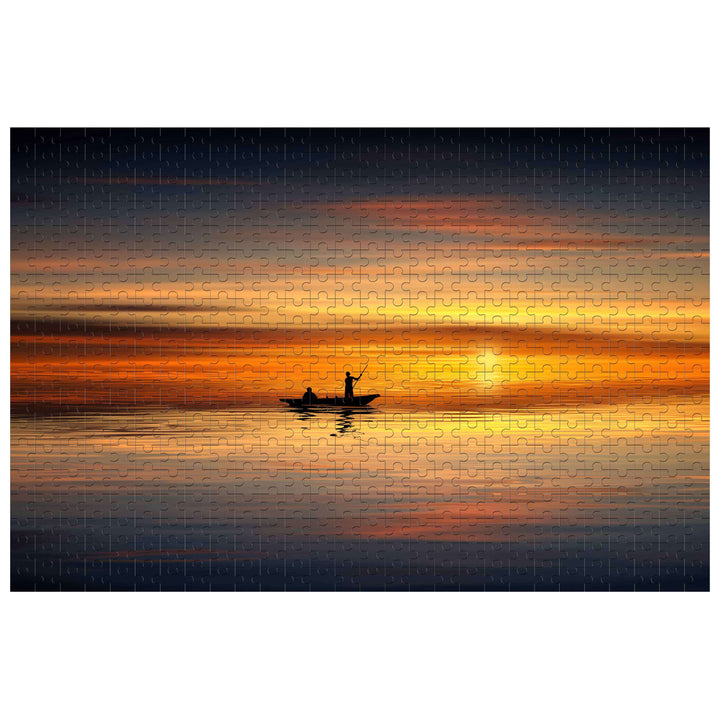 Boatman at sunset jigsaw puzzle, 500/1000 pieces, for mind games and focus enhancement.