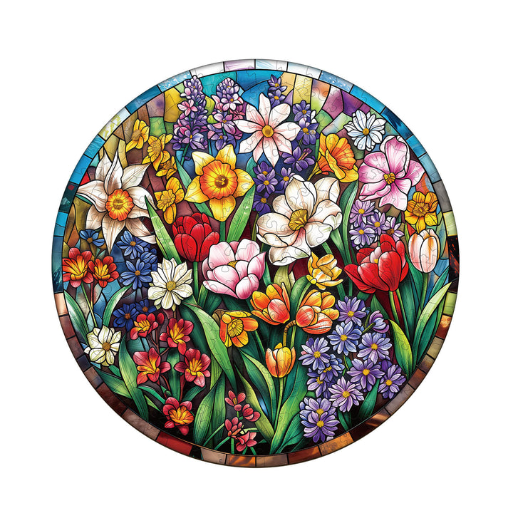 Stained Glass Flowers Wooden Jigsaw Puzzle