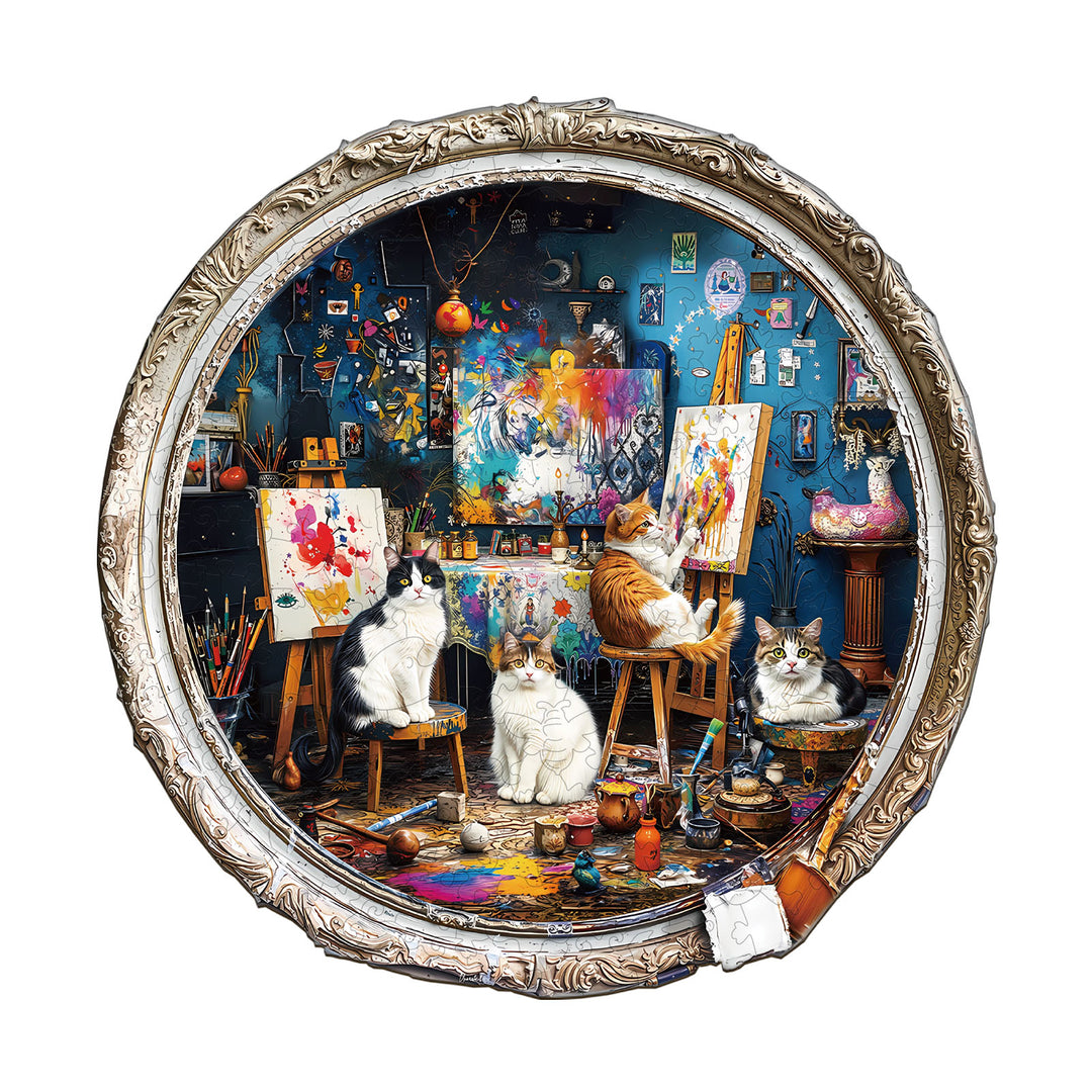 Cat Art Studio Wooden Jigsaw Puzzle