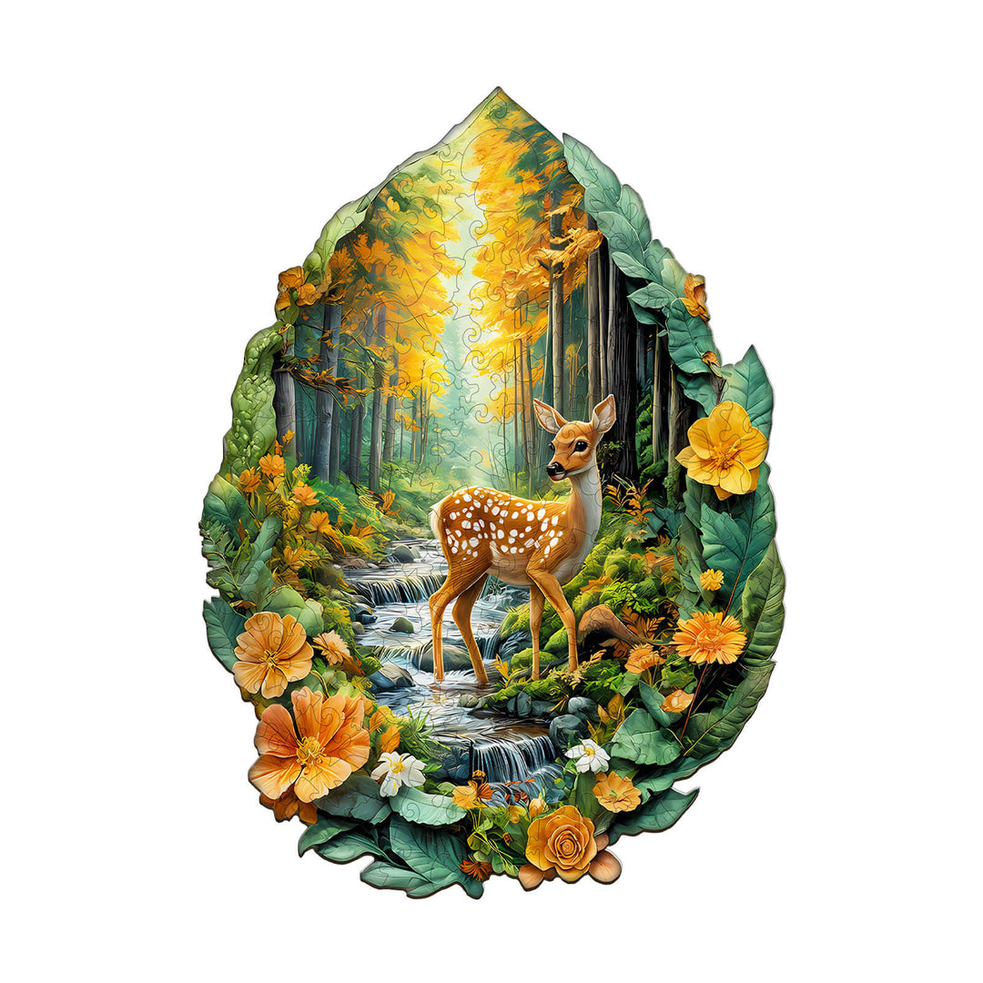 Leaf Forest deer Wooden Jigsaw Puzzle