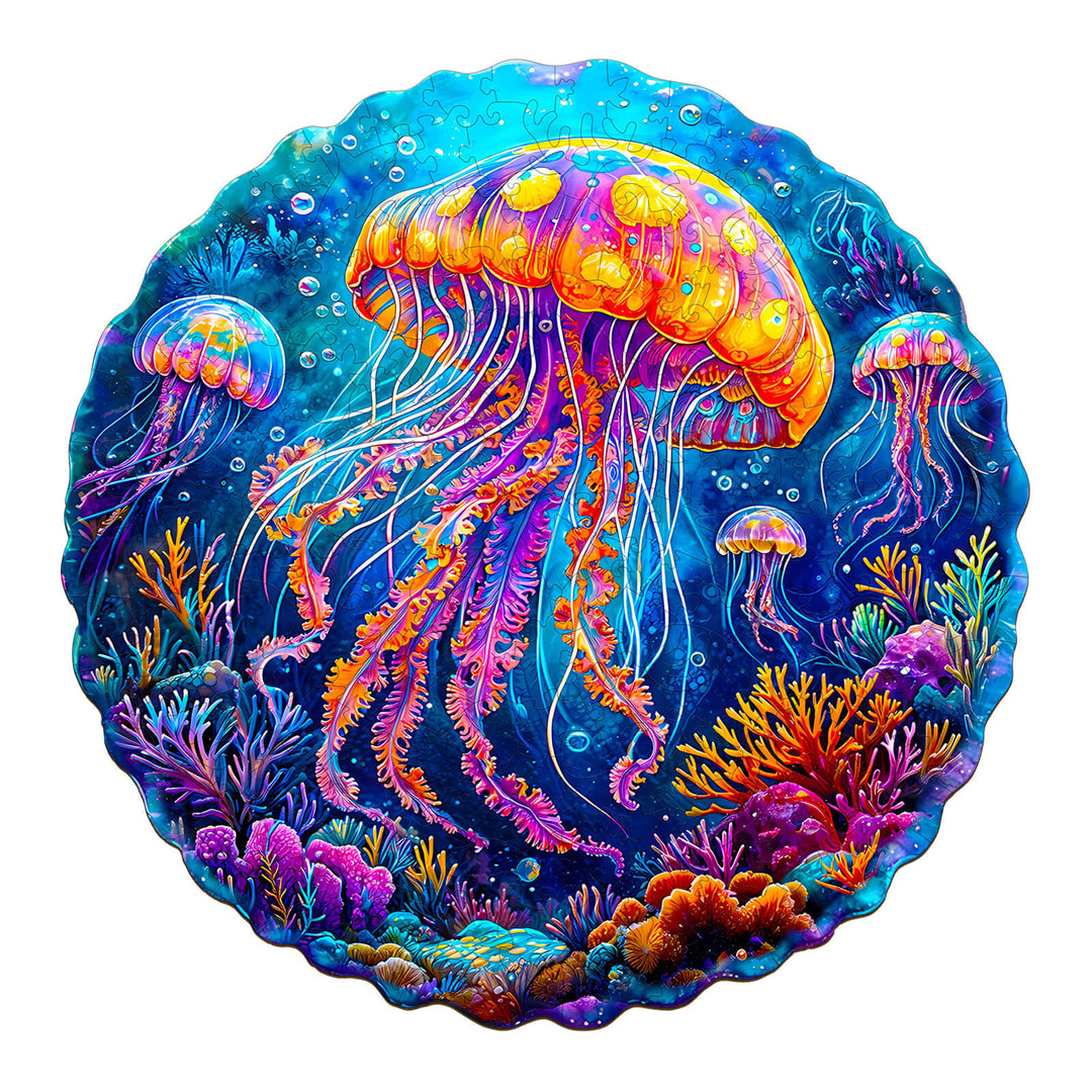 Multicolor jellyfish  Wooden Jigsaw Puzzle