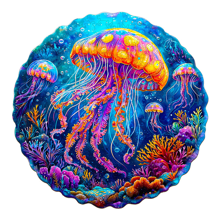 Multicolor jellyfish  Wooden Jigsaw Puzzle
