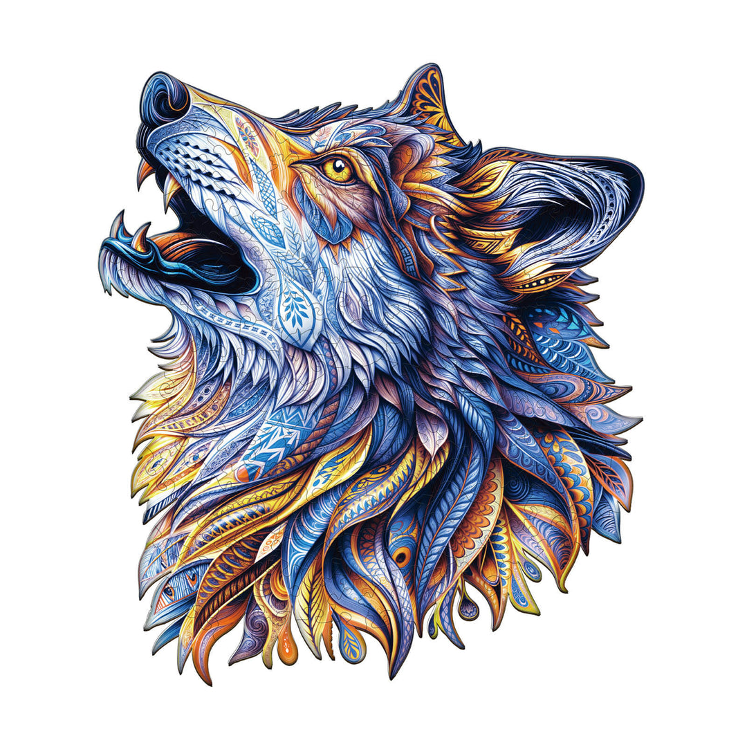 Zen blues Wolf Wooden Jigsaw Puzzle