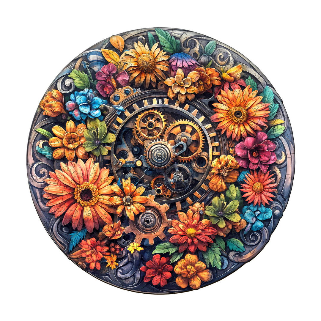 Machinery and flowers Wooden Jigsaw Puzzle