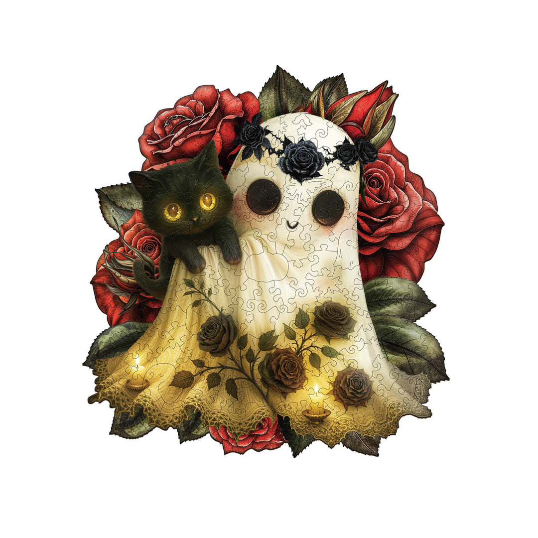 Ghost Loves Cat Wooden Jigsaw Puzzle