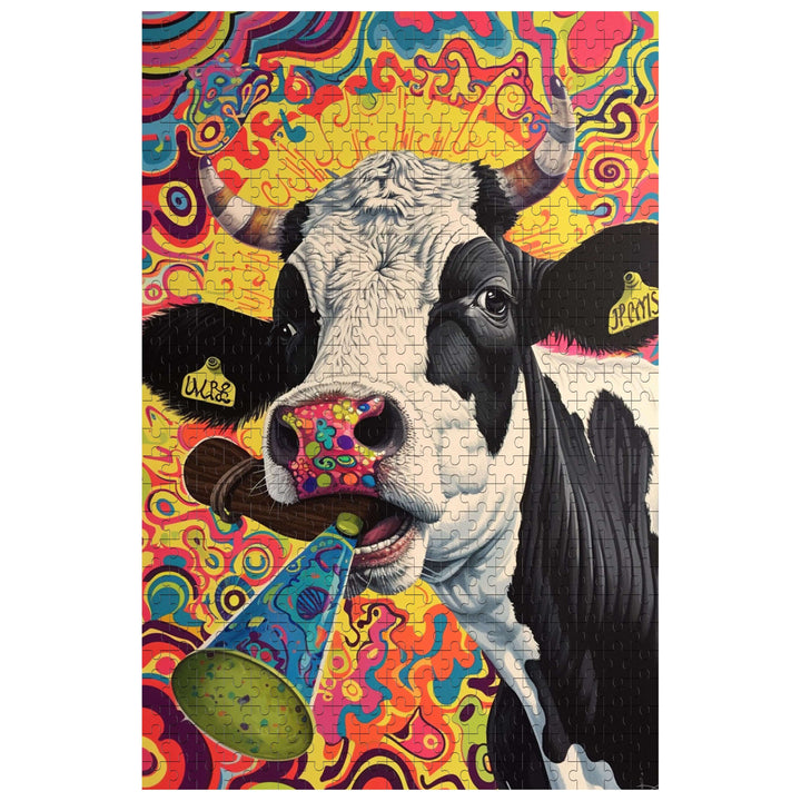 Crazy Cow 1000 piece jigsaw puzzle featuring a colorful cow design, perfect for puzzle lovers and mind game enthusiasts.