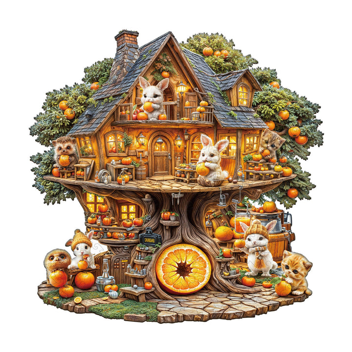 Orange party House Wooden Jigsaw Puzzle