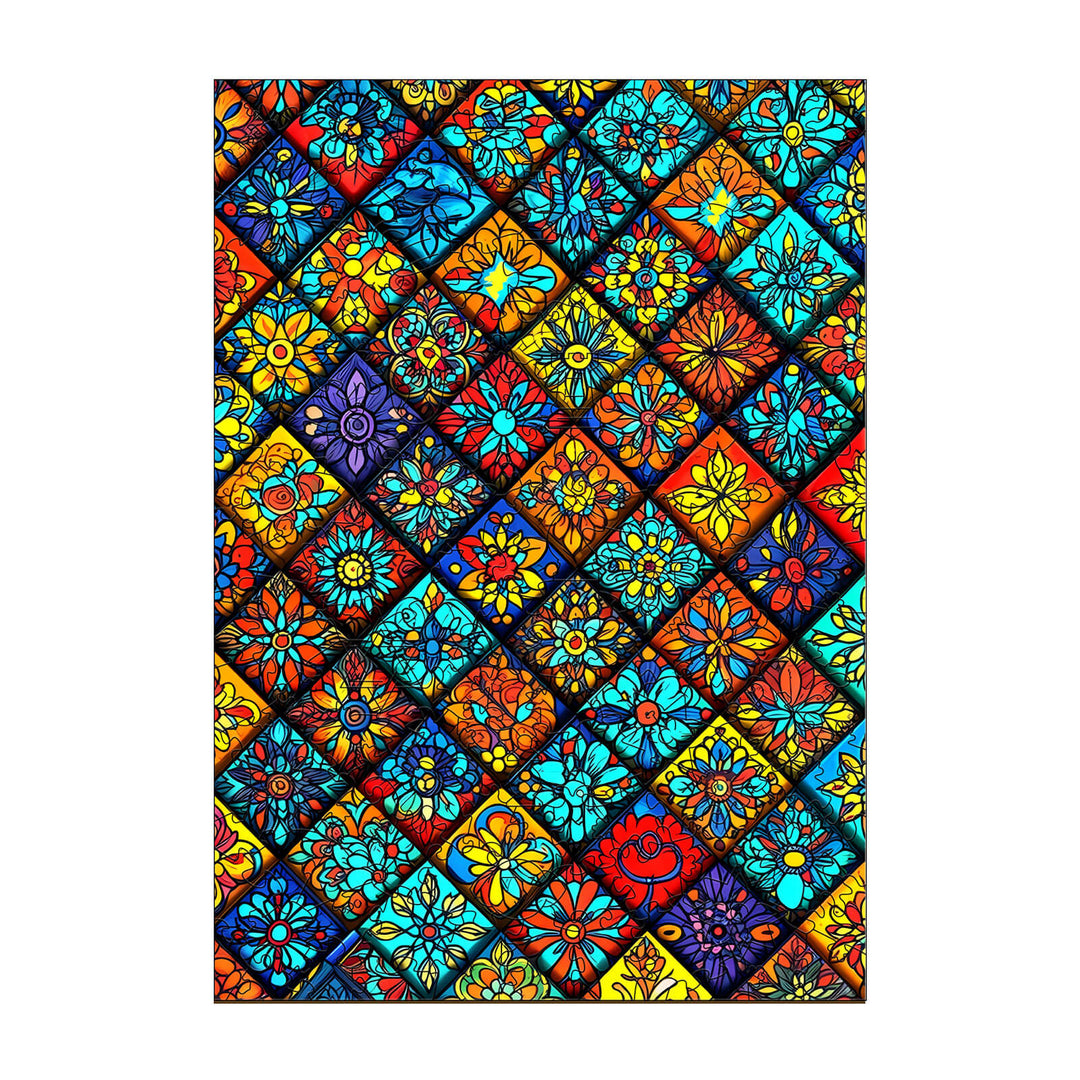 Colorful Mandala Kaleidoscope-1 wooden jigsaw puzzle featuring intricate floral designs in vibrant hues.
