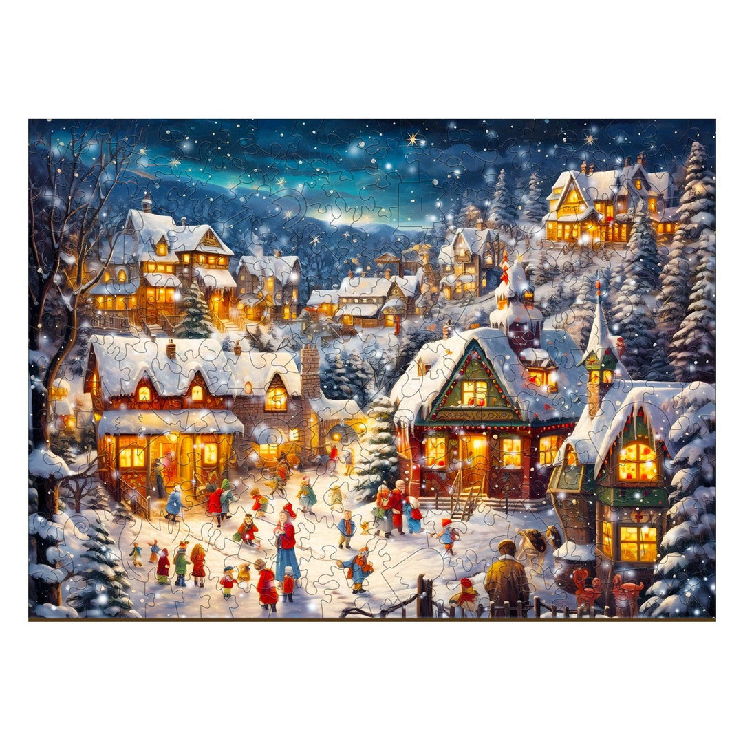 Lively Snowy Night Wooden Jigsaw Puzzle-Woodbests
