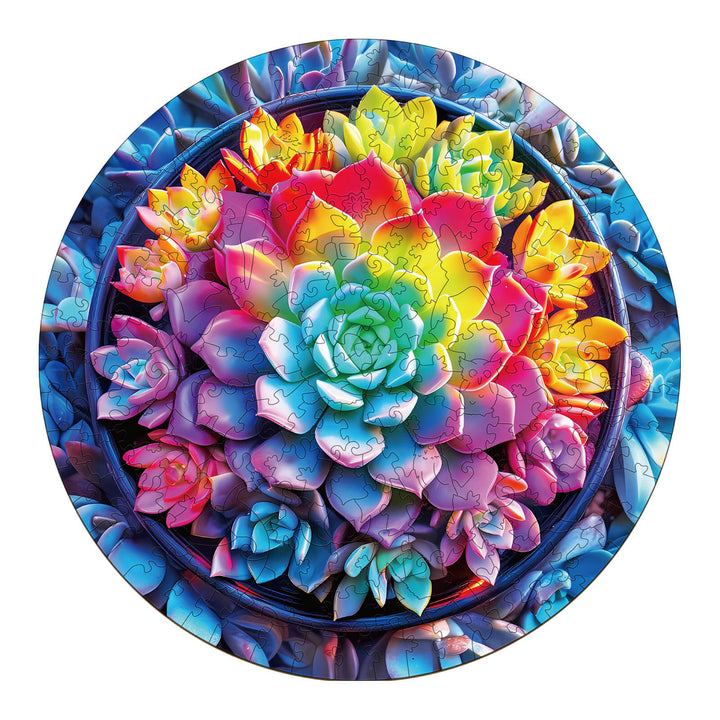 Colorful 3D succulent plants wooden jigsaw puzzle, designed for focused puzzle enthusiasts and mind game lovers.