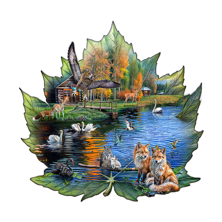 Puzzle en bois du lac de nuit