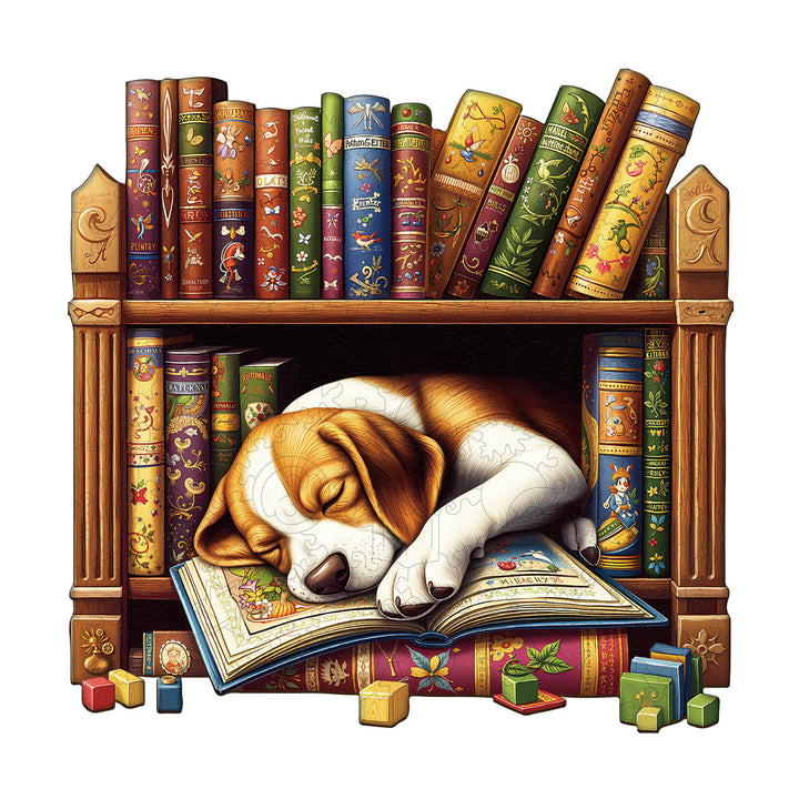 Sleep Library-Dog Wooden Jigsaw Puzzle