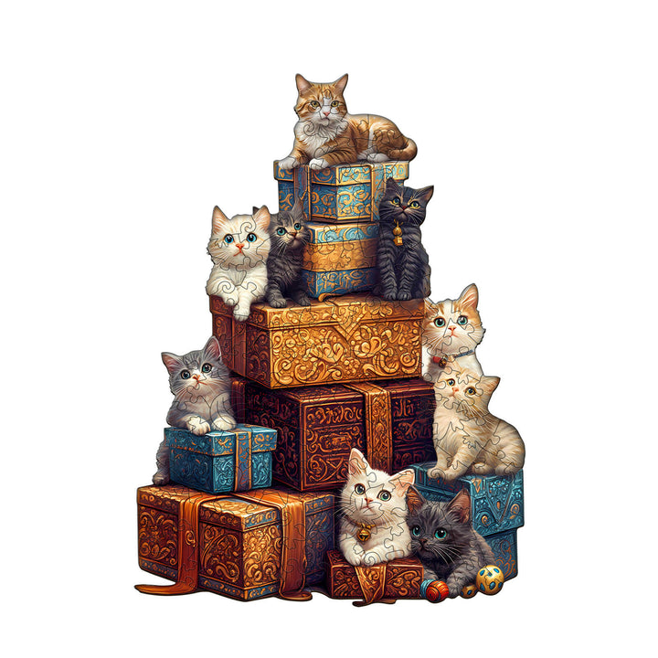 Gifts and cats Wooden Jigsaw Puzzle