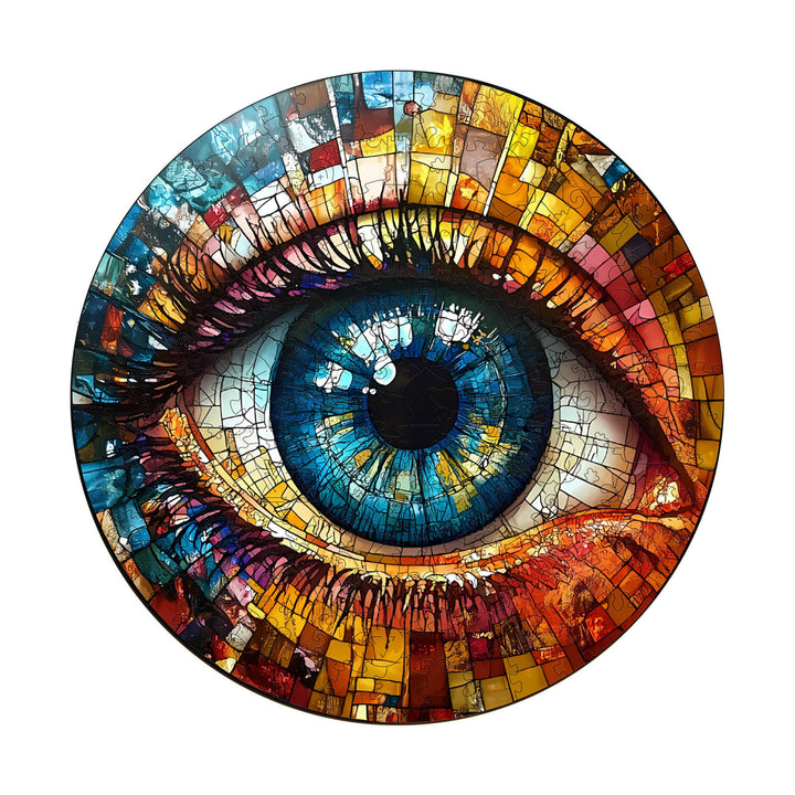 3D Stained Glass Eyes Wooden Jigsaw Puzzle featuring a vibrant eye design in colorful mosaic pattern.