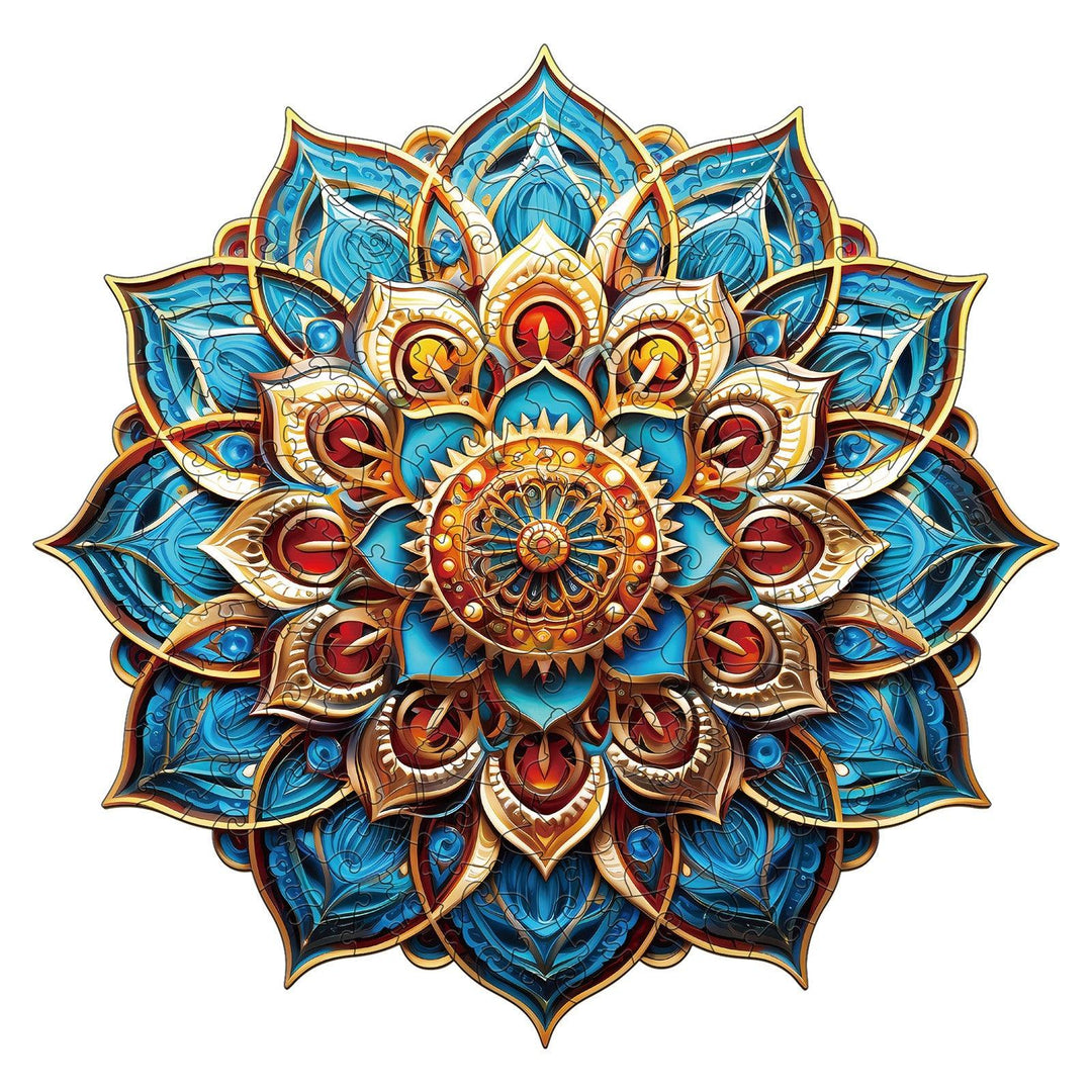 Blue Mandala Wooden Jigsaw Puzzle-Woodbests