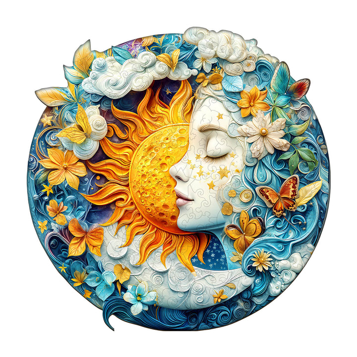 Moon sun and girl Wooden Jigsaw Puzzle