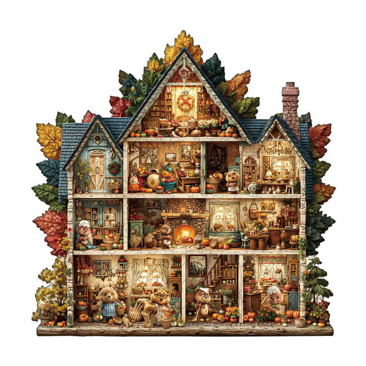 Bear's House - Thanksgiving Day Wooden Jigsaw Puzzle