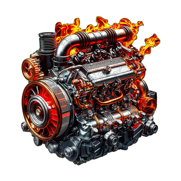 High-detail illustration of a powerful engine with flames, showcasing cutting-edge design and engineering.