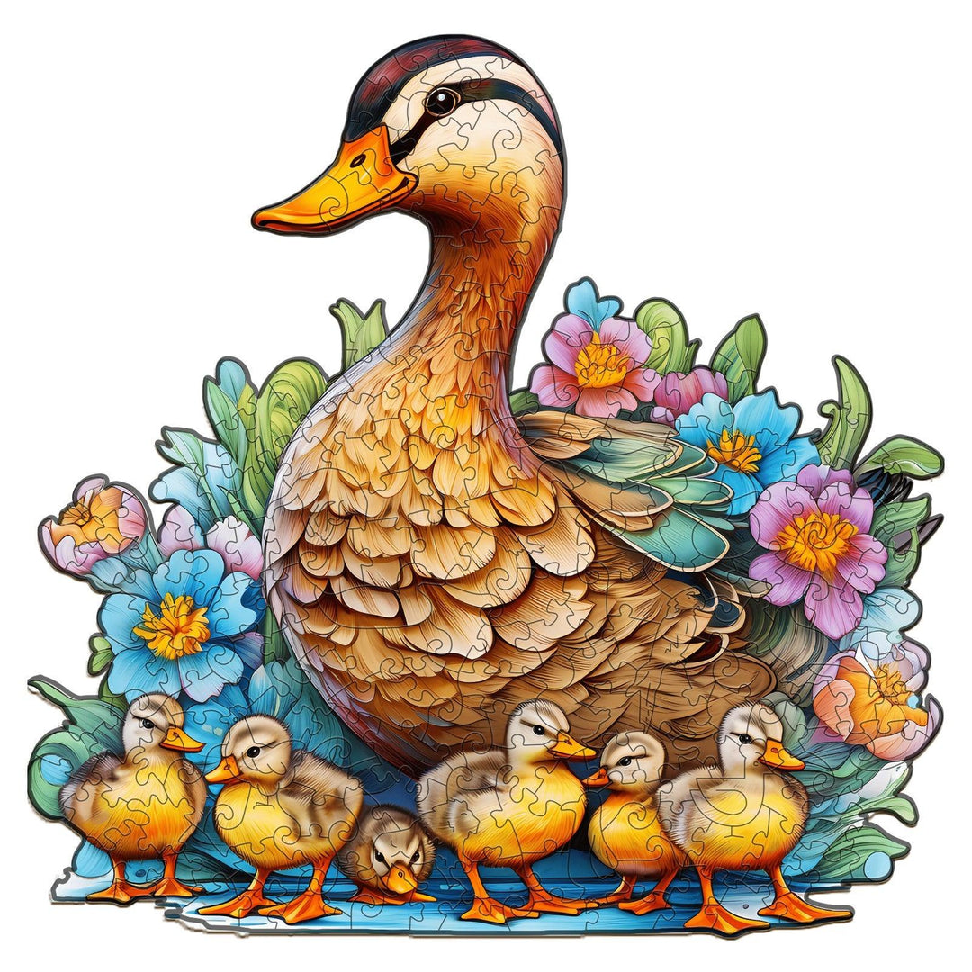 Mother Duck And Ducklings Wooden Jigsaw Puzzle-Woodbests