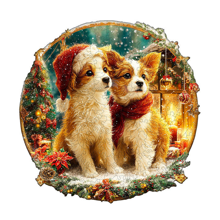 Christmas Puppy Mix Wooden Jigsaw Puzzle