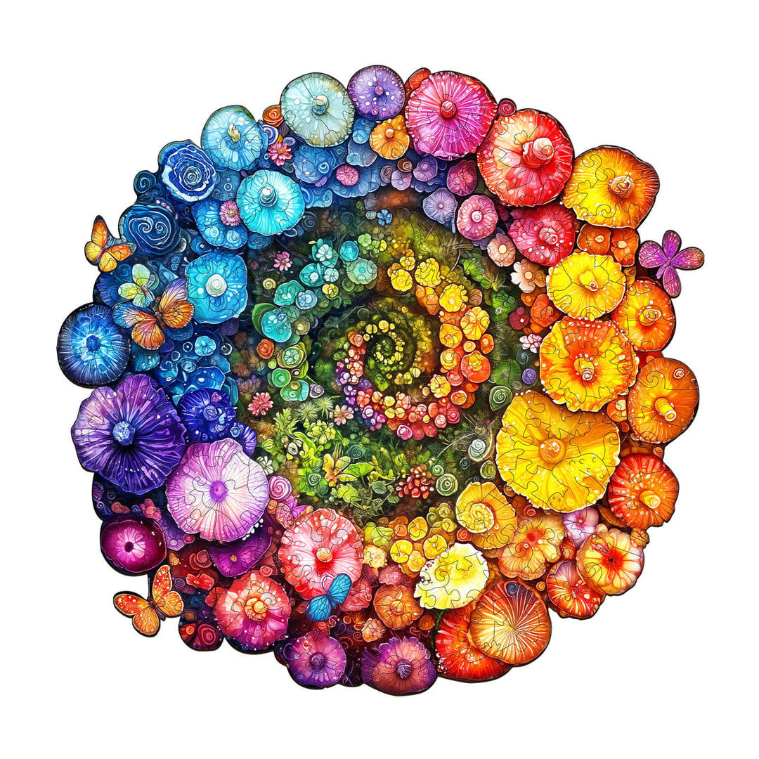 Rainbow vortex mushrooms Wooden Jigsaw Puzzle
