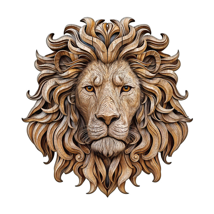 Puzzle en bois découpé représentant un lion sculpté
