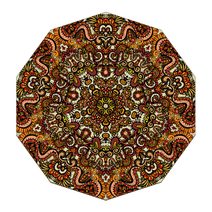 Dragonsphere doodle art by Lori Anne McKague featuring intricate patterns and vibrant colors in a unique octagonal design.