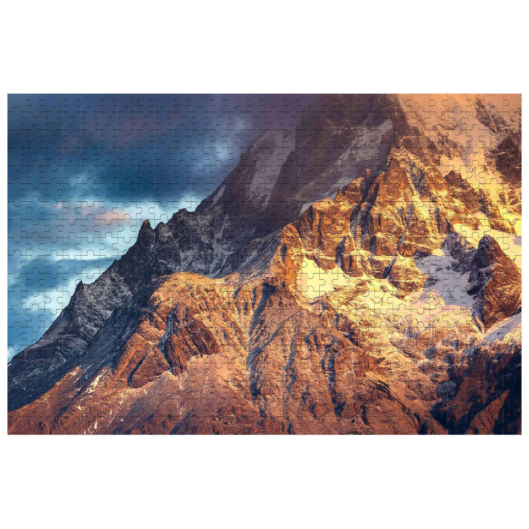 Snow Mountain of Sunrise 500/1000 piece puzzle showcasing stunning mountain peaks at sunrise, perfect for jigsaw puzzle enthusiasts.