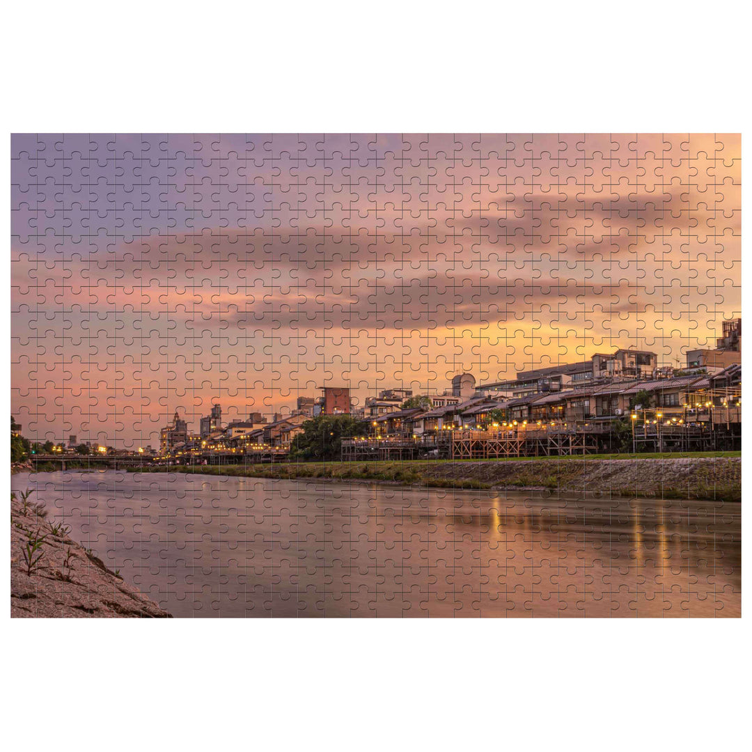 Sunset River City puzzle featuring a stunning riverside sunset, perfect for enhancing focus and brain skill.