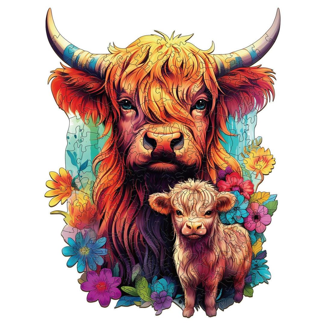 Highland Cattle Family 2 Wooden Jigsaw Puzzle-Woodbests