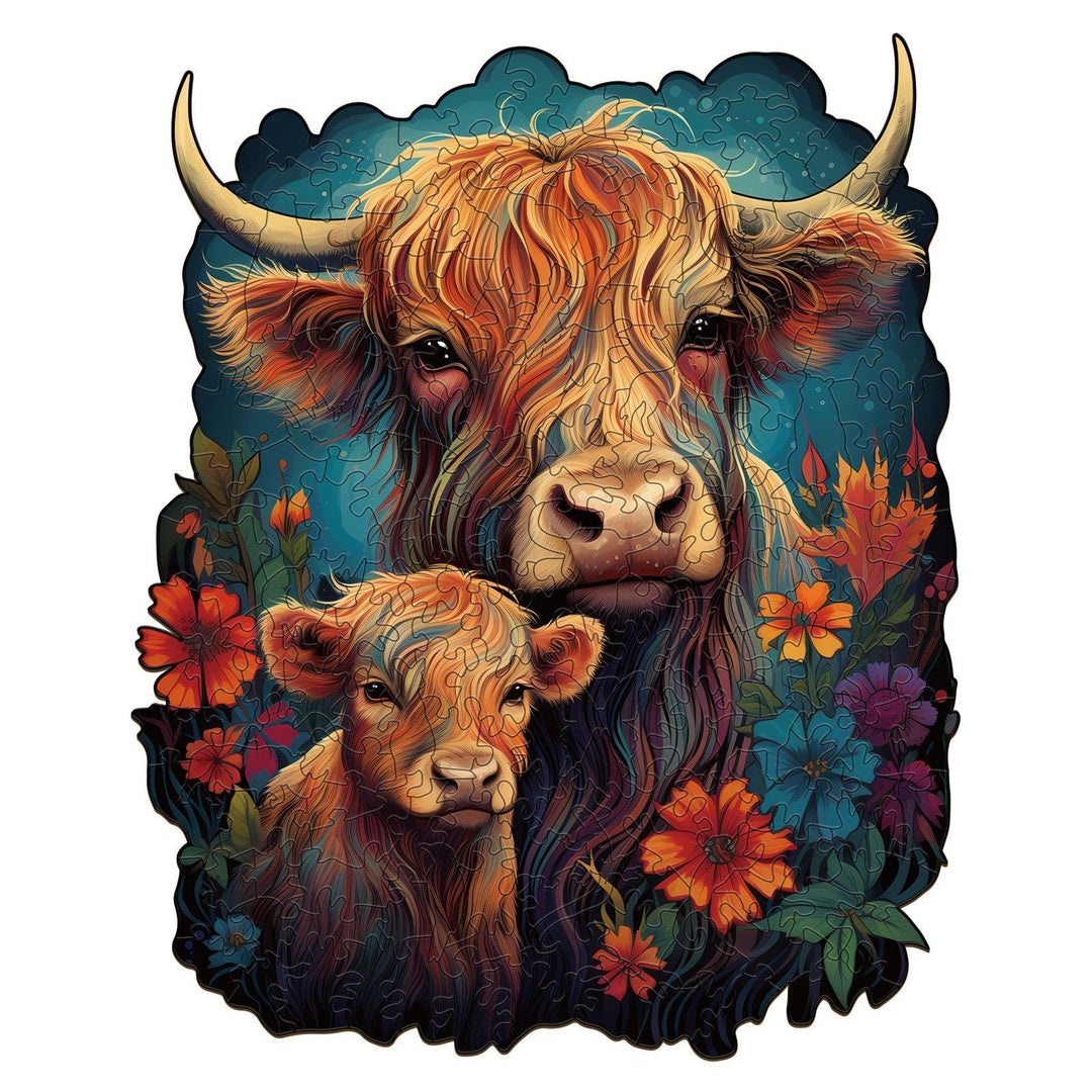 Highland Cattle Family 1 Wooden Jigsaw Puzzle-Woodbests