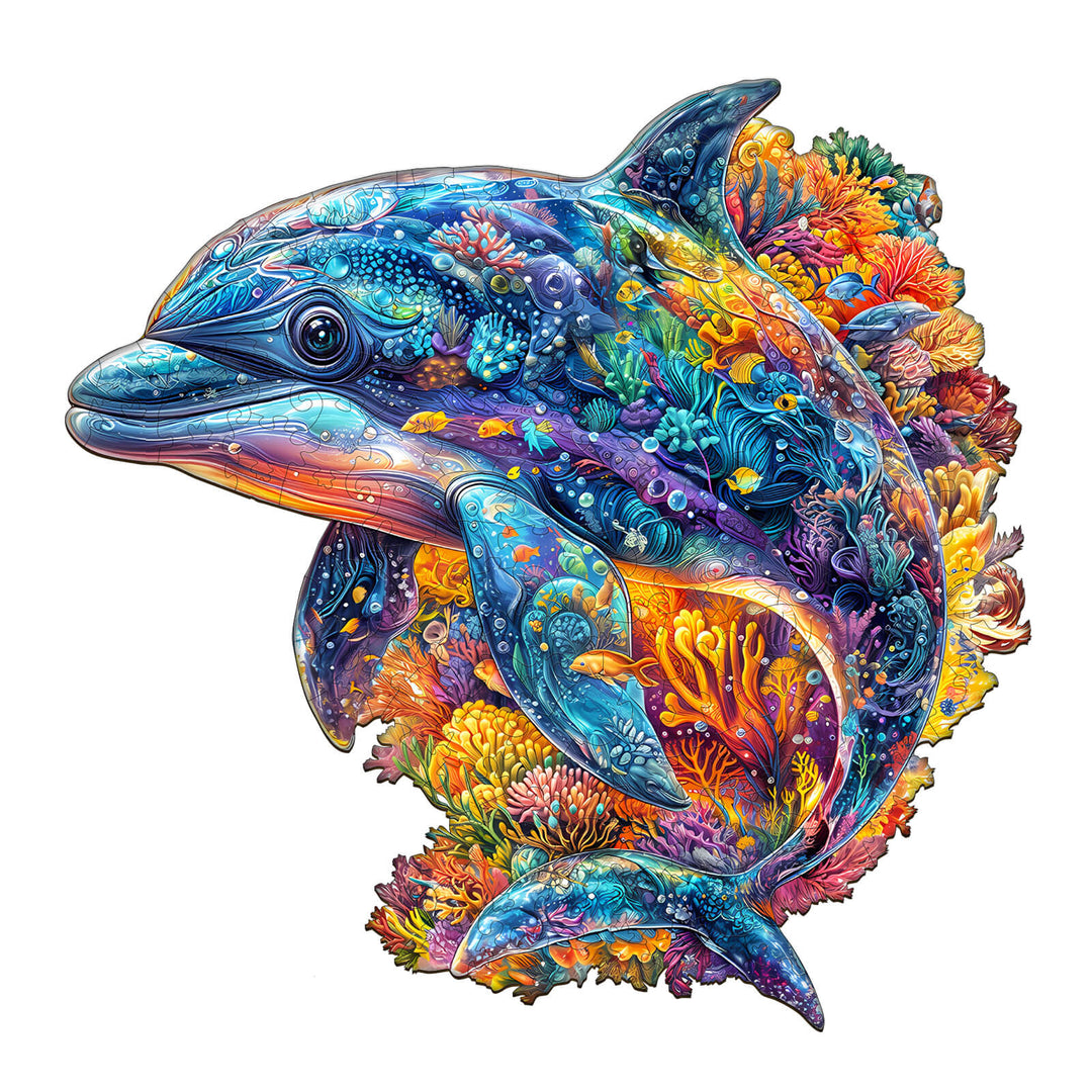 Bubble dolphin Wooden Jigsaw Puzzle