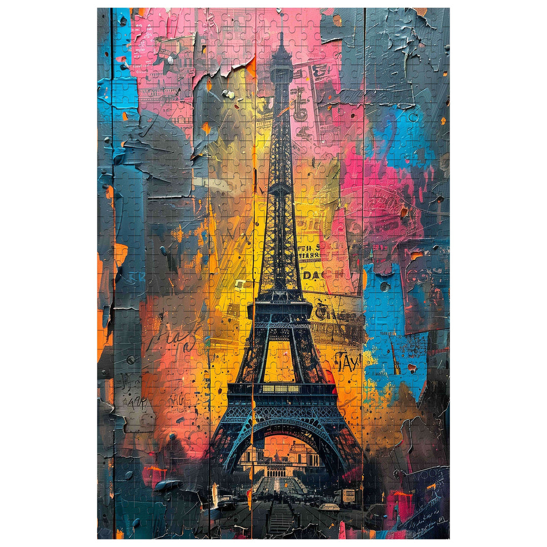 Eiffel Tower 500/1000 piece puzzle image showcasing vibrant colors and intricate jigsaw design for mind games.
