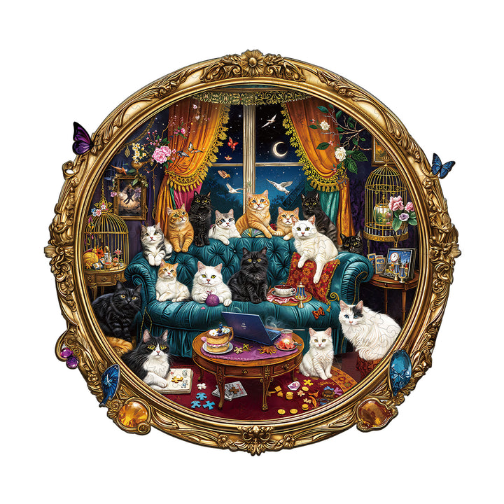 Cat Party Night Wooden Jigsaw Puzzle