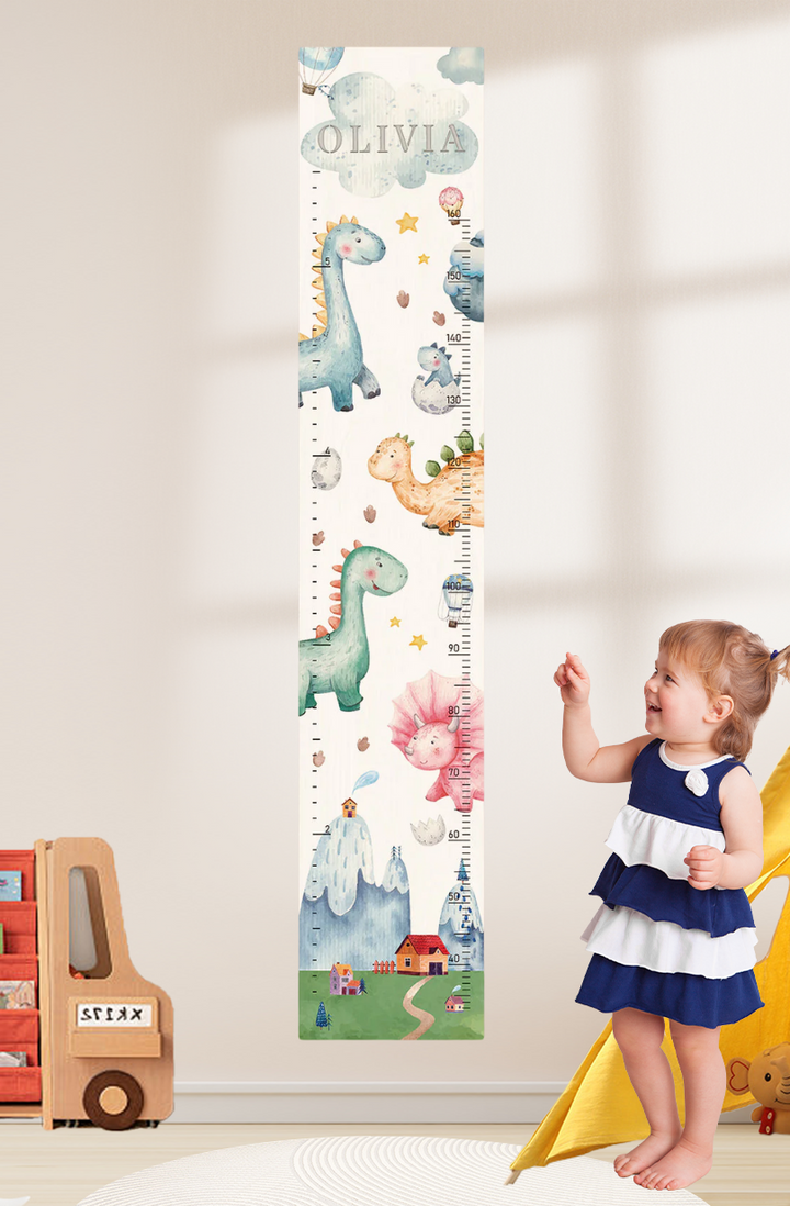Personalisierte hölzerne Dinosaurier-Wachstumstabelle Höhenmesser