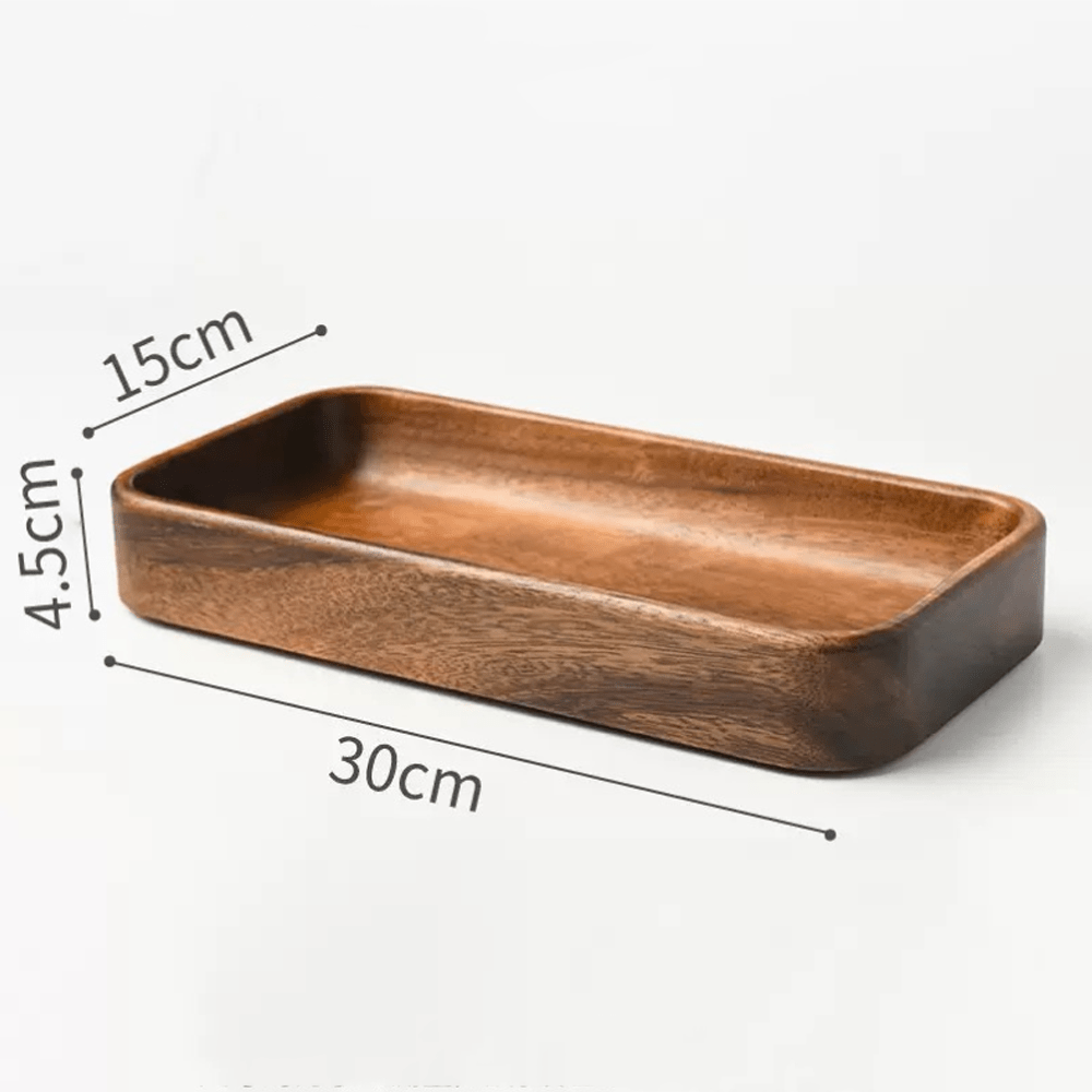 Organic acacia wood dinner plate, 30cm x 15cm x 4.5cm, showcasing natural texture and elegance for dining.