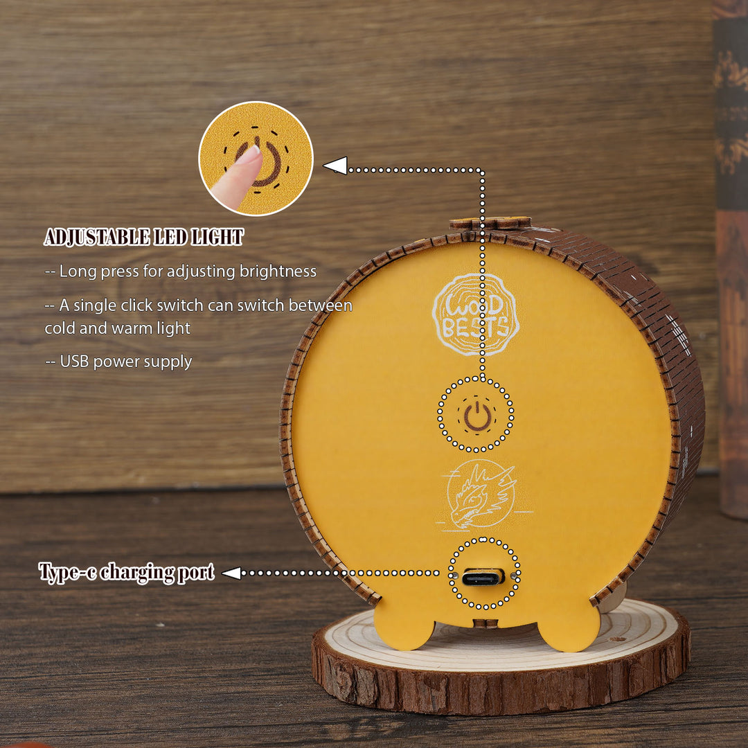 Adjustable LED light on Steampunk Dragon Kit with USB power supply and type-C charging port.