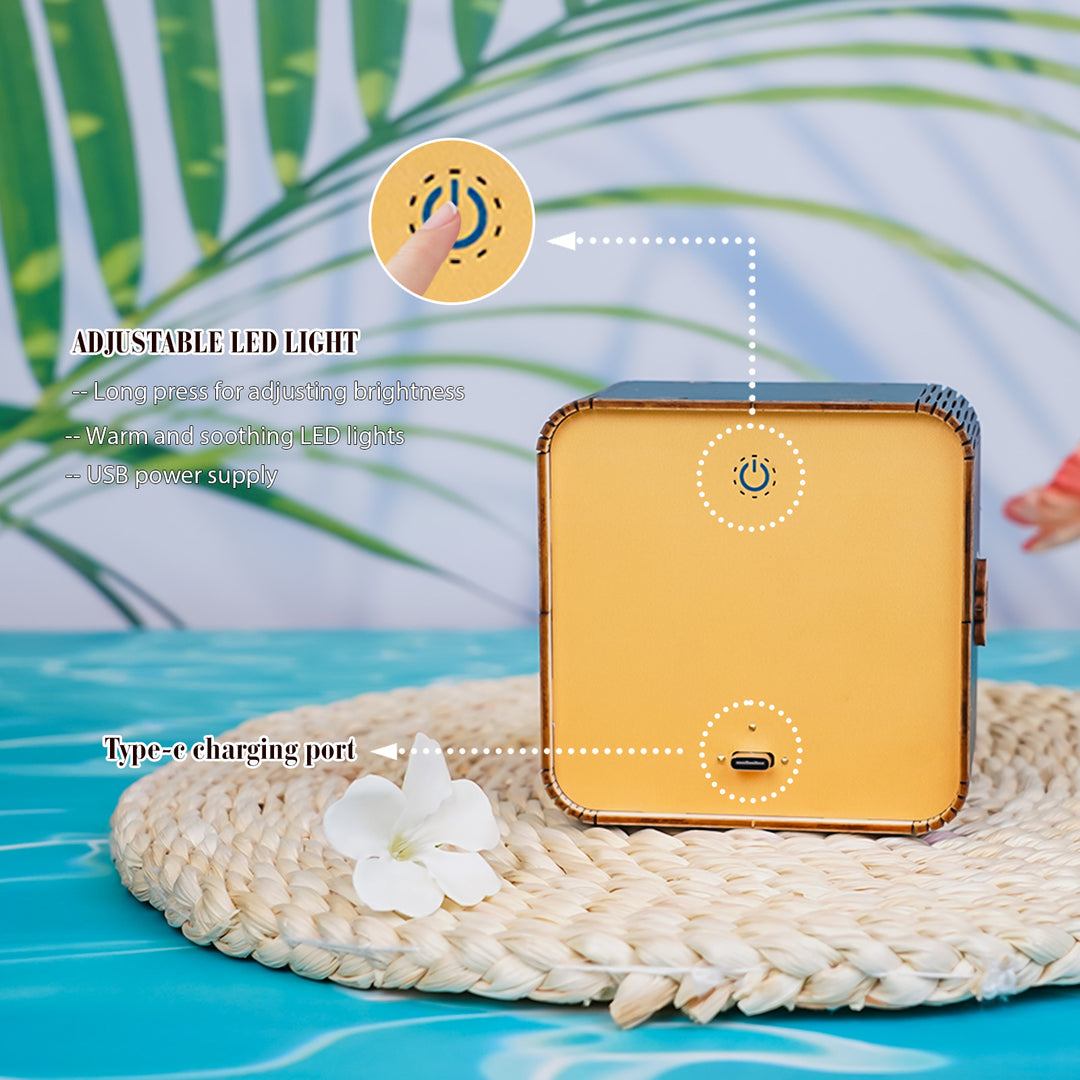 Close-up of adjustable LED light features on Moonlight over Lotus Pond Kit wooden puzzle night light, showing USB port.