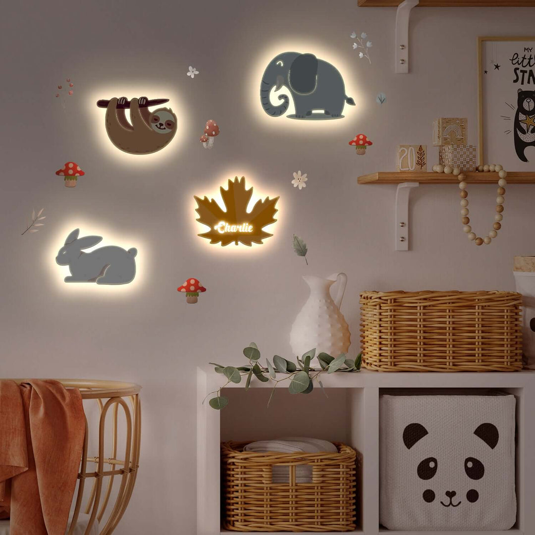 Ensemble de lampe murale en bois personnalisée pour chambre de bébé - Thème forêt